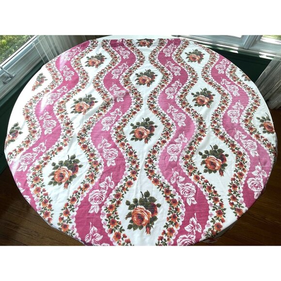 Vintage 70s curtains, white, hot pink striped, sheer floral panels, pair - Picture 4 of 10